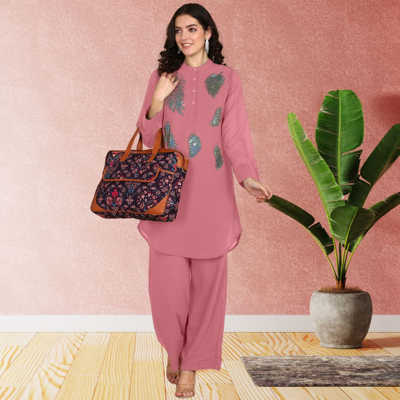 Women Sequins Motifs Embellished Asymmetric Kurti Pant Set