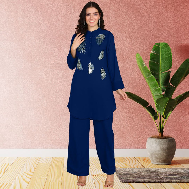 Women Sequins Motifs Embellished Asymmetric Kurti Pant Set