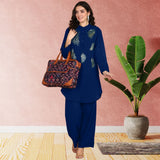 Women Sequins Motifs Embellished Asymmetric Kurti Pant Set