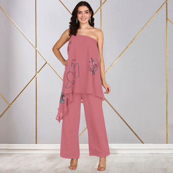 Women Sequins Motifs Embellished Asymmetric Kurti Pant Set