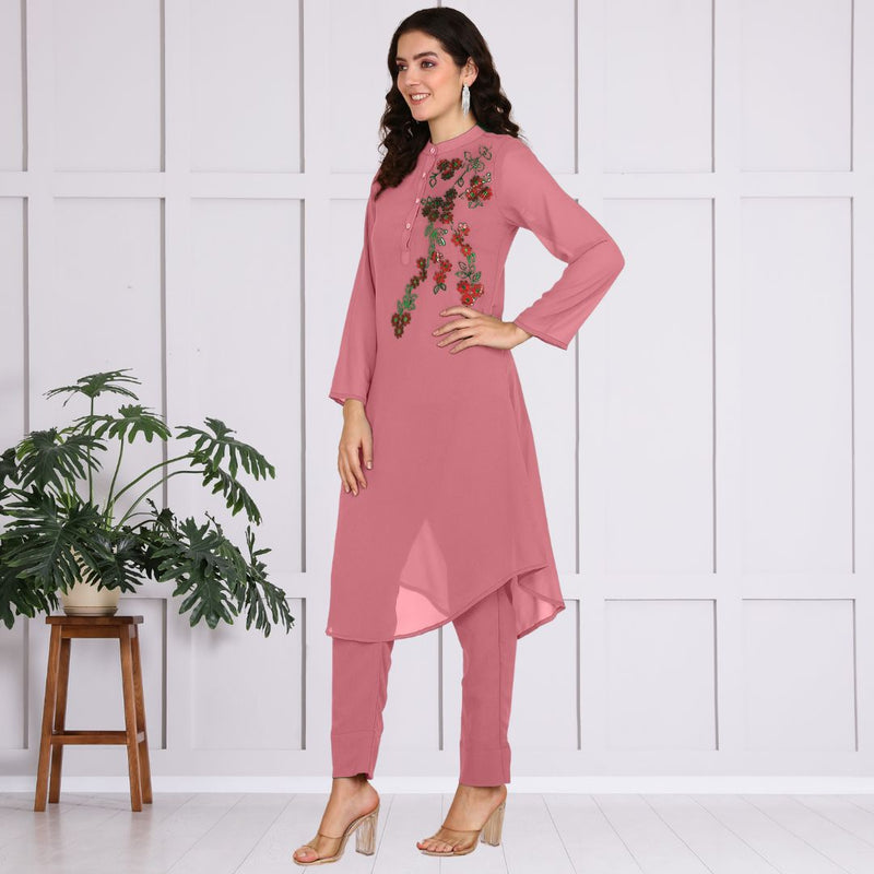 Women Sequins Motifs Embellished Asymmetric Kurti Pant Set