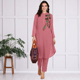 Women Sequins Motifs Embellished Asymmetric Kurti Pant Set