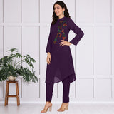 Women Sequins Motifs Embellished Asymmetric Kurti Pant Set