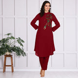 Women Sequins Motifs Embellished Asymmetric Kurti Pant Set