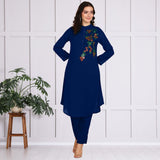 Women Sequins Motifs Embellished Asymmetric Kurti Pant Set