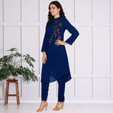 Women Sequins Motifs Embellished Asymmetric Kurti Pant Set