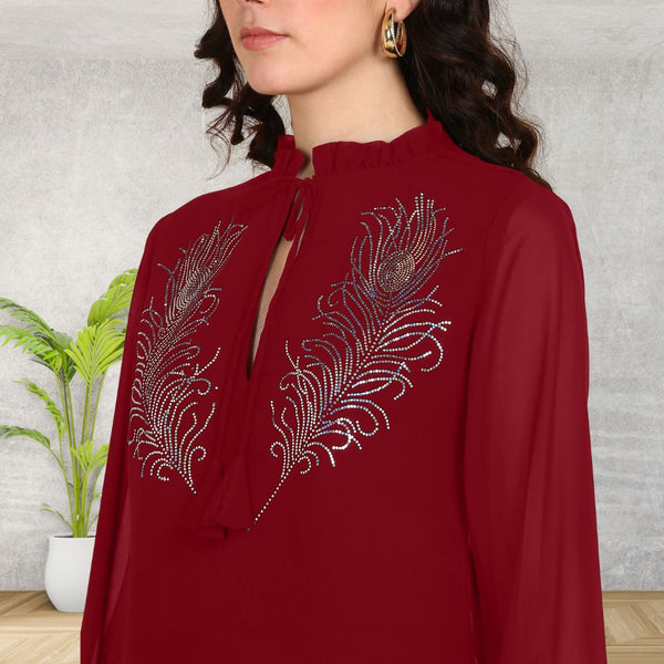 Women Sequins Motifs Embellished Asymmetric Kurti Pant Set