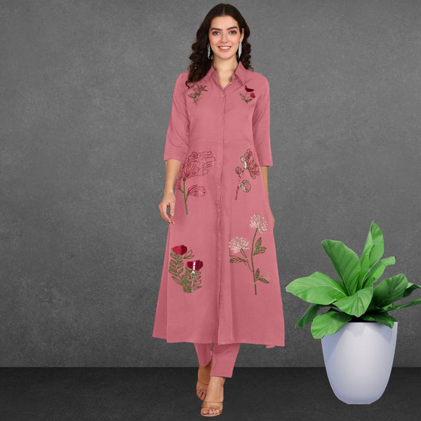 Women Sequins Motifs Embellished Asymmetric Kurti Pant Set
