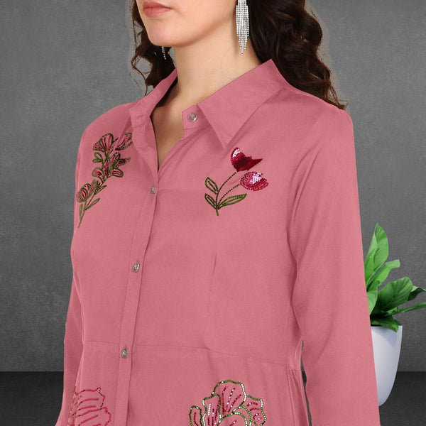 Women Sequins Motifs Embellished Asymmetric Kurti Pant Set