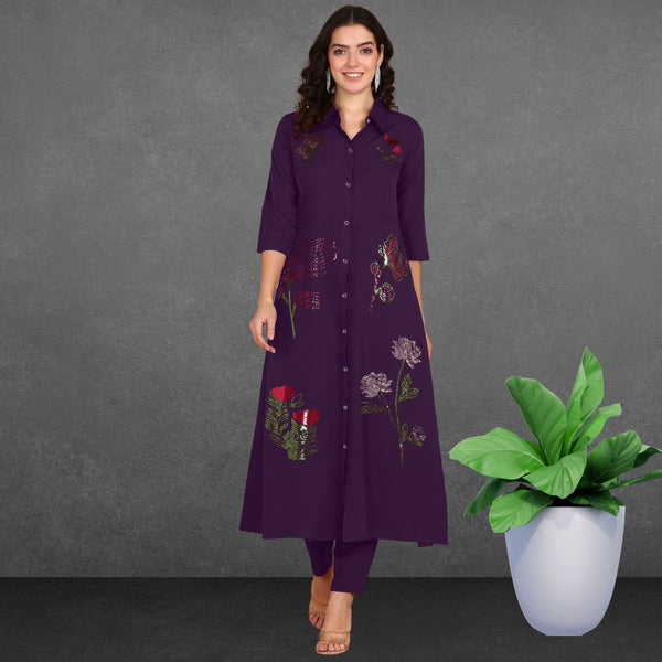 Women Sequins Motifs Embellished Asymmetric Kurti Pant Set