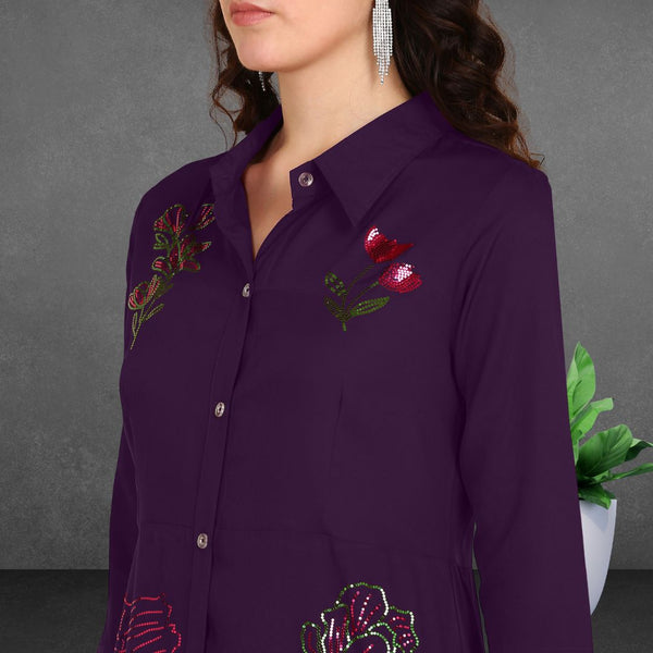 Women Sequins Motifs Embellished Asymmetric Kurti Pant Set