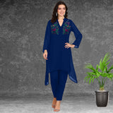 Women Sequins Motifs Embellished Asymmetric Kurti Pant Set