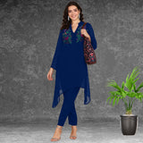 Women Sequins Motifs Embellished Asymmetric Kurti Pant Set