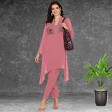 Women's Sequins Motifs Embellished Asymmetric Kurti Pant Set