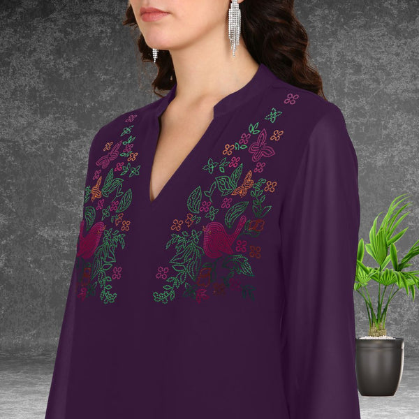 Women Sequins Motifs Embellished Asymmetric Kurti Pant Set