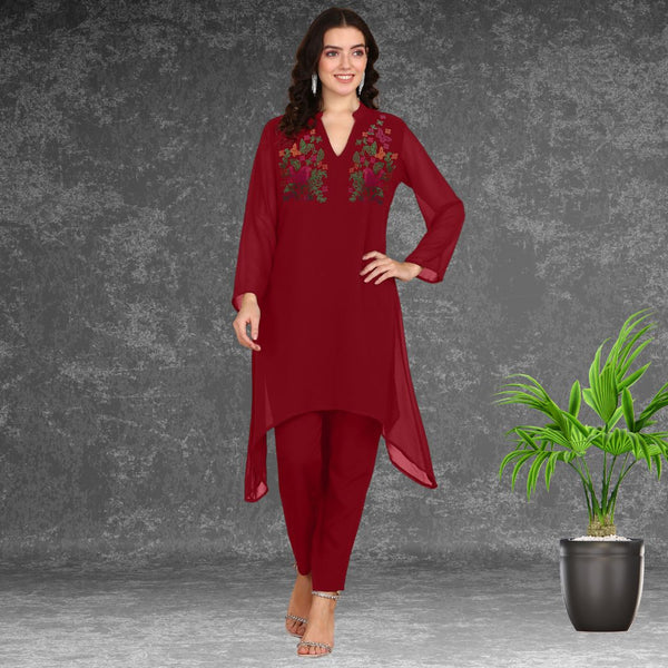 Women Sequins Motifs Embellished Asymmetric Kurti Pant Set