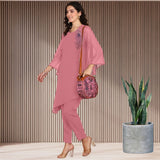 Women Sequins Motifs Embellished Asymmetric Kurti Pant Set