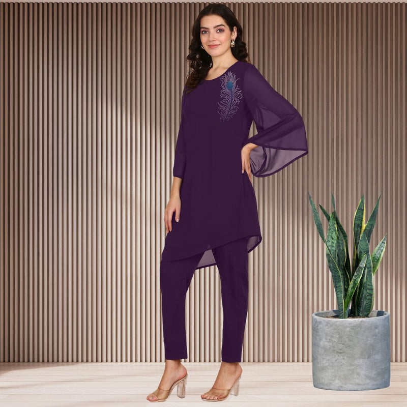 Women Sequins Motifs Embellished Asymmetric Kurti Pant