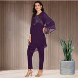 Women Sequins Motifs Embellished Asymmetric Kurti Pant Set