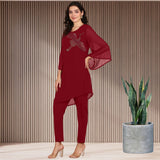 Women Sequins Motifs Embellished Asymmetric Kurti Pant Set