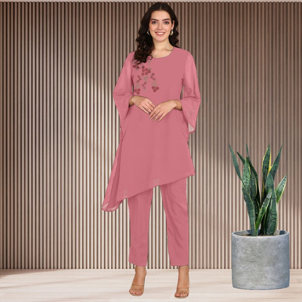 Women Sequins Motifs Embellished Asymmetric Kurti Pant Set