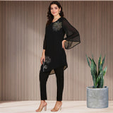 Women Sequins Motifs Embellished Asymmetric Kurti Pant Set