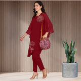 Women Sequins Motifs Embellished Asymmetric Kurti Pant Set