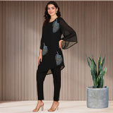 Women Sequins Motifs Embellished Asymmetric Kurti Pant Set