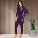 Women Sequins Motifs Embellished Asymmetric Kurti Pant Set