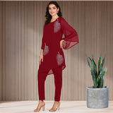 Women Sequins Motifs Embellished Asymmetric Kurti Pant Set