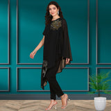 Women Sequins Motifs Embellished Asymmetric Kurti Pant Set