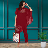 Women Sequins Motifs Embellished Asymmetric Kurti Pant Set