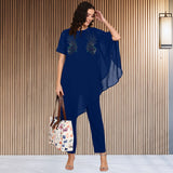 Women Sequins Motifs Embellished Asymmetric Kurti Pant Set