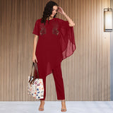 Women Sequins Motifs Embellished Asymmetric Kurti Pant Set