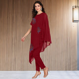 Women's Sequins Motifs Embellished Asymmetric Kurti Pant Set