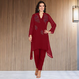 Women Sequins Motifs Embellished Asymmetric Kurti Pant Set