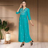 WOMEN FLORAL EMBROIDED KURTI SHV 29 TURQUOISE