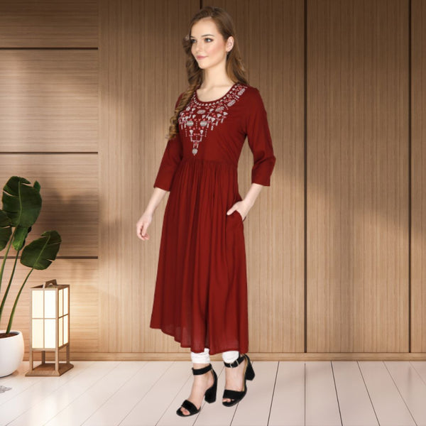 geometric embroided ethnic anarkali rayon kurti