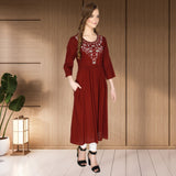 geometric embroided ethnic anarkali rayon kurti