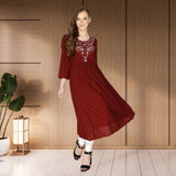 geometric embroided ethnic anarkali rayon kurti