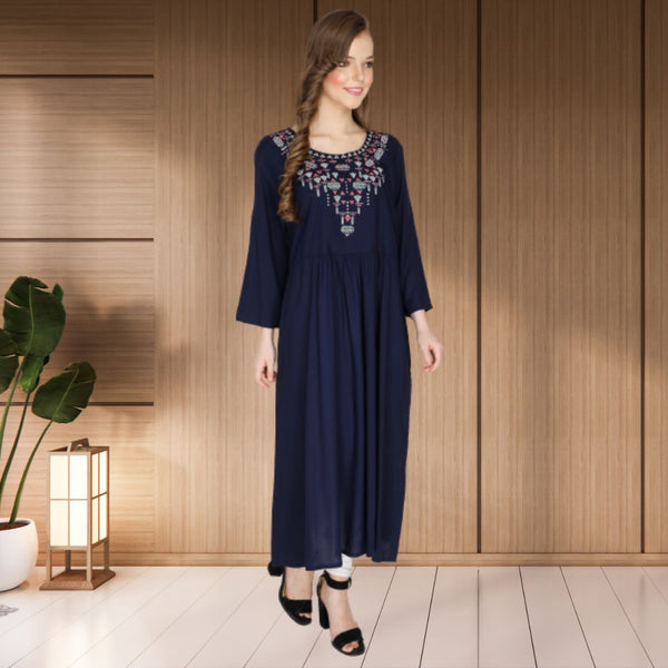 geometric embroided ethnic anarkali rayon kurti