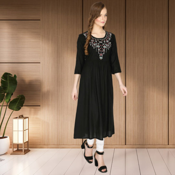 geometric embroided ethnic anarkali rayon kurti