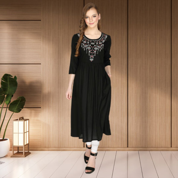 geometric embroided ethnic anarkali rayon kurti