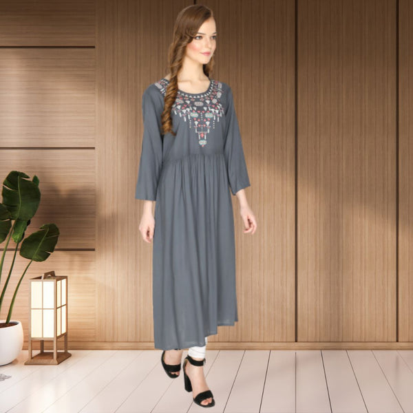 geometric embroided ethnic anarkali rayon kurti