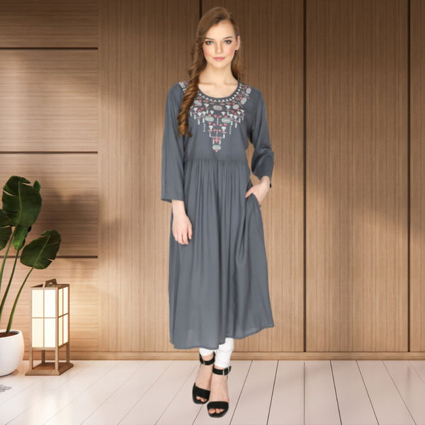 geometric embroided ethnic anarkali rayon kurti