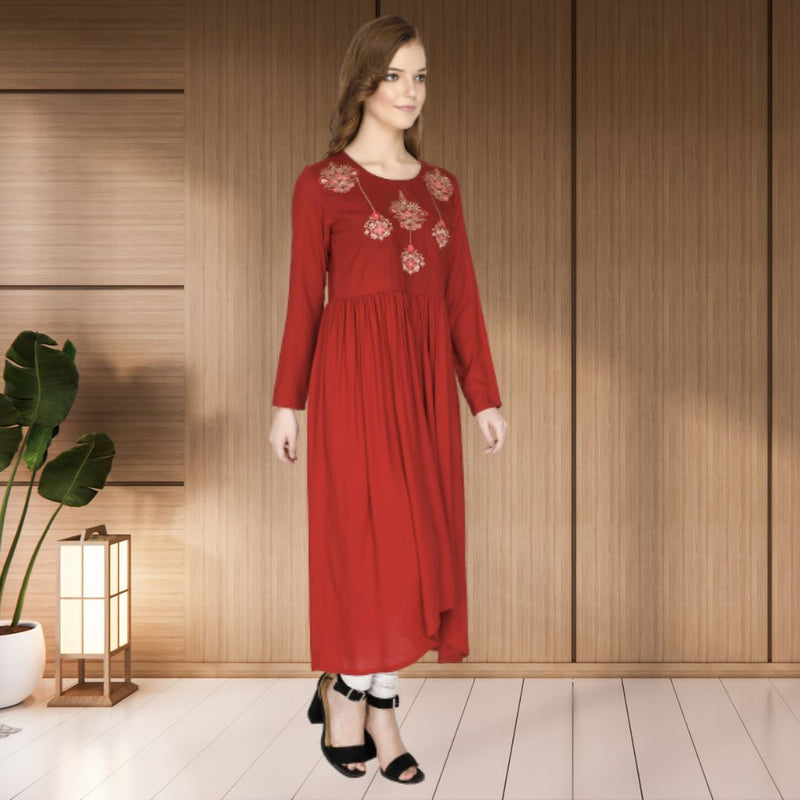 Women Embroidered Rayon Anarkali Kurta