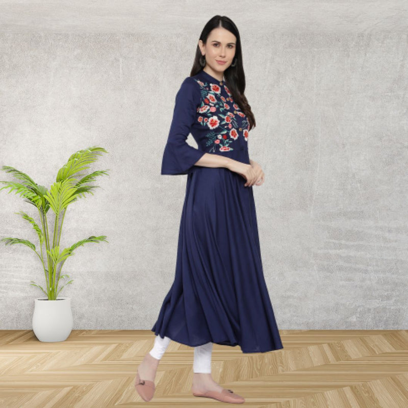 Elegant Floral Embroidered Rayon Kurti