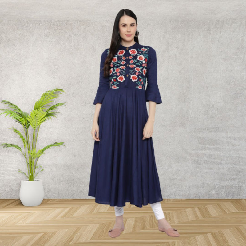 Elegant Floral Embroidered Rayon Kurti