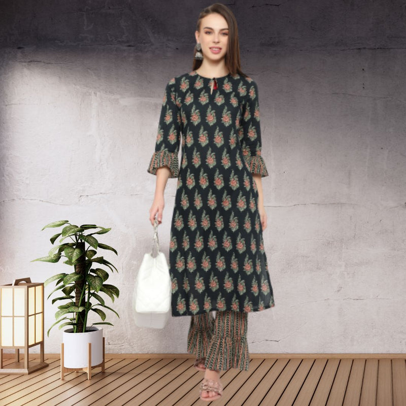 Ethnic cotton printed kurti plazzo set