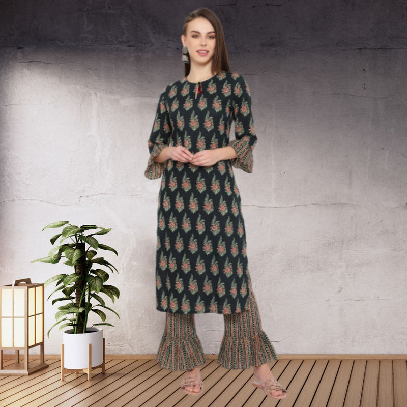 Ethnic cotton printed kurti plazzo set